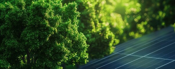 Solar Panels Integrated in a Green Environment with Sunlight Filtering Through Trees