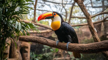 Obraz premium A colorful toucan perched on a rainforest branch