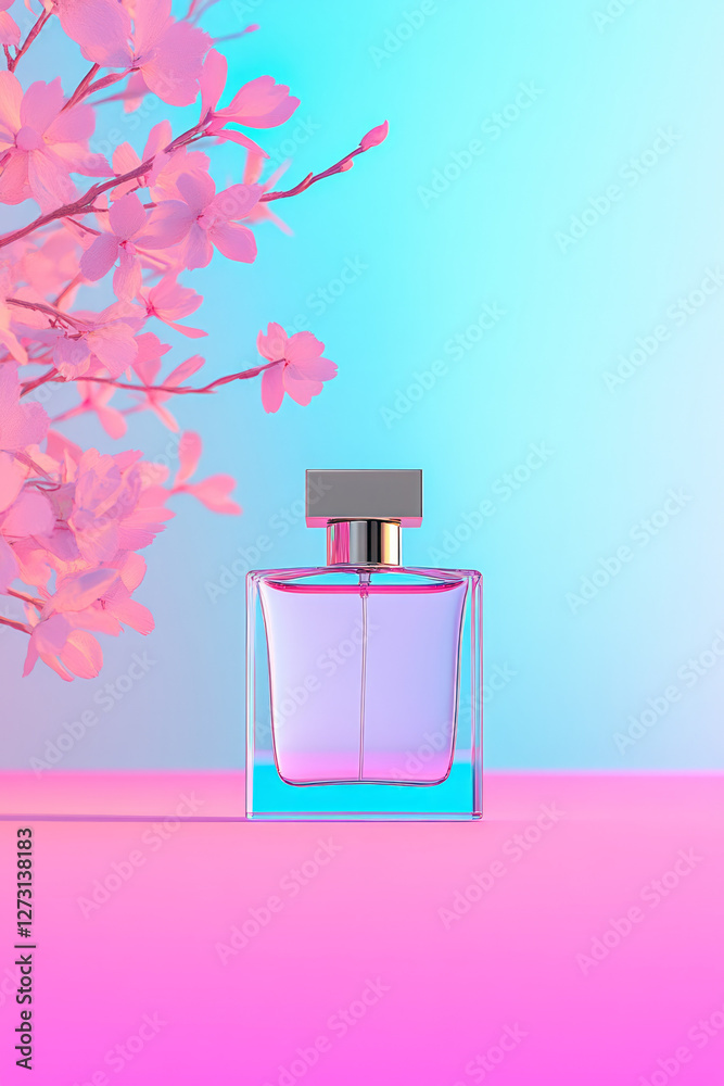 Aufkleber editorial-style shot of an open perfume bottle with a subtle floral accent, placed on a soft pastel