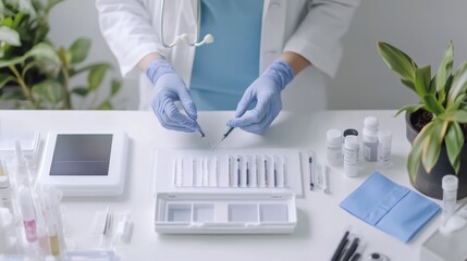 Cholesterol test in a modern health clinic. Featuring early detection and heart health screening