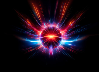 Fototapeta premium A vibrant burst of colorful light explodes from a central point, illuminating against a dark background, creating a dynamic and energetic visual effect.