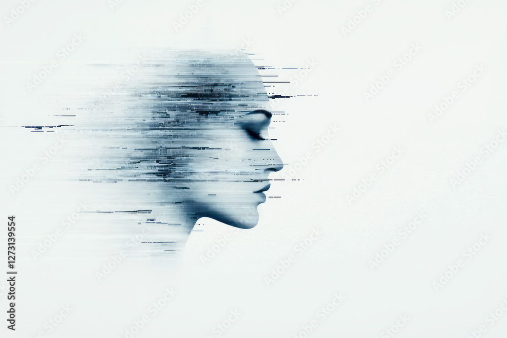 Poster minimalistic shot of a digital art piece displayed on a futuristic screen, representing
