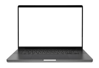 Laptop or notebook with blank screen isolated with clipping path on transparent background.