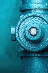 Industrial pipe valve close-up urban setting detailed photography moist environment macro view mechanical concept