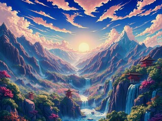 Generative A.I. creates breathtaking landscapes.  Majestic mountains, serene valleys, and vibrant skies blend in an AI-crafted masterpiece of nature's beauty
