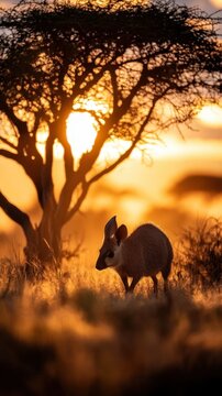 National Aardvark Week Silhouette of a springhare in african sunset landscape