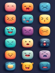 Colorful Cartoon Emoticons in a Grid Layout for Expressions Display