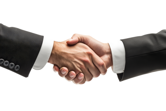 Business partnership handshake in office setting