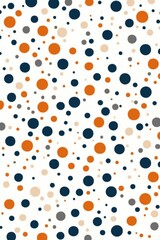 A vibrant pattern featuring various sized circles in orange, navy, gray, and beige against a white background, Ideal for use in fabric design, wallpapers