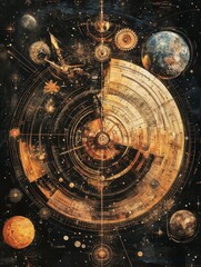 Obraz premium Cosmic Diagram of Celestial Bodies and Astronomical Elements