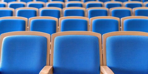 Fototapeta premium Empty blue theater seats auditorium photography indoor wide angle view seating arrangement