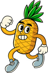 Happy Pineapple Tropical Summer Vibes Cartoon Character in Retro Vintage Style	
