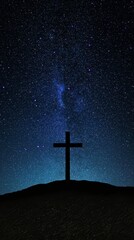 Cross Silhouette Under Starry Night Sky Faith Hope and Spirituality Divine Connection Cosmic Wonder