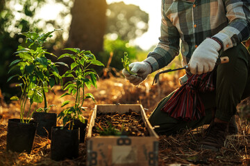 Farmers carry coriander roots to plant in long pots to grow and sell.