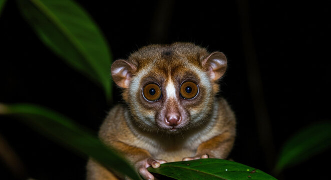 Sunda Slow Loris Staring Intently in the Darkness
