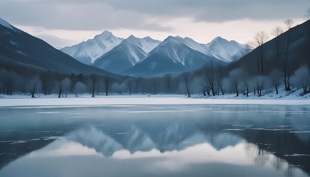 Serene Winter Landscape With Mountain Reflection