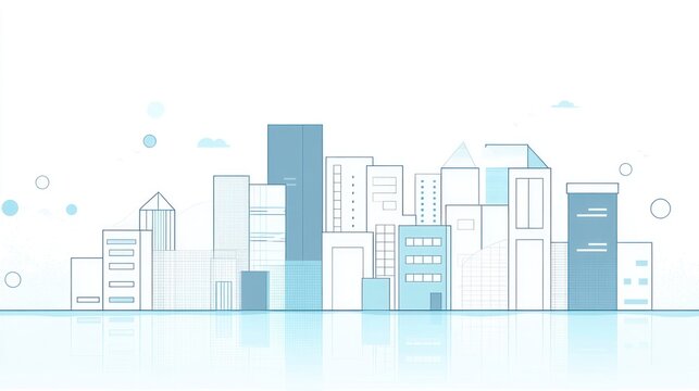 Cityscape skyline reflection, urban development, modern architecture, website banner