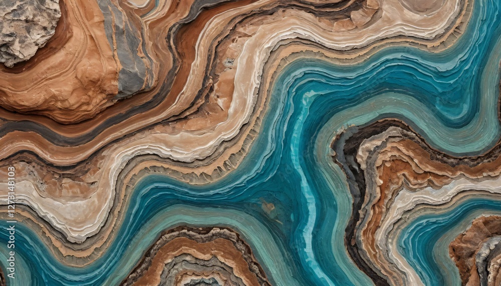 Aufkleber nature's abstract art. earthy brown & turquoise blue layers create a captivating geological wonder. 