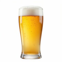 Refreshing Glass of Beer with Frothy Head on White Background Beverage Alcohol Refreshment