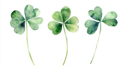 Watercolor clover isolated on white background, Lucky clover leaves with four leaf,Clover flowers background,Patricks day watercolor clipart,Spring flower pattern,St. Patrick s day seamless pattern.