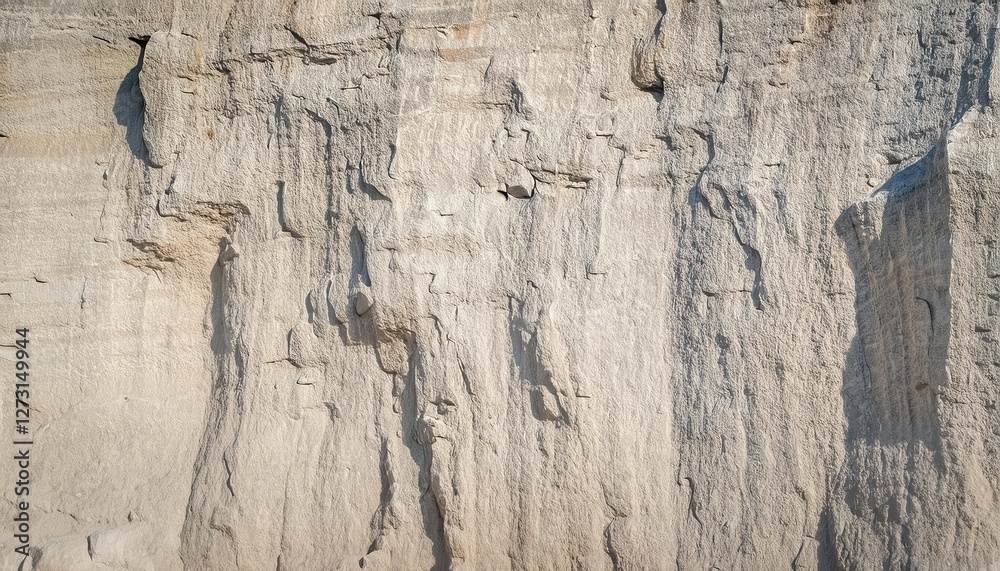 Poster detailed texture of beige and light gray stone wall surface with natural horizontal lines and cracks