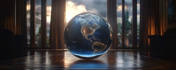 A 3D holographic spinning globe representing worldwide system updates