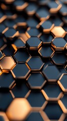 Abstract metallic hexagonal pattern with orange highlights