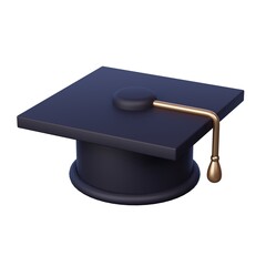 Academinc cap. 3D render, isolated image on white background. Education, master degree, academy concept. Web design element.