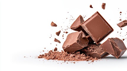 Fototapeta premium A beautifully arranged pile of dark chocolate pieces evoking a sense of sweetness and rich flavor