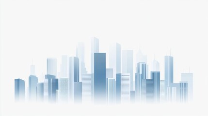 Obraz premium Cityscape skyline, foggy morning, urban development, website banner