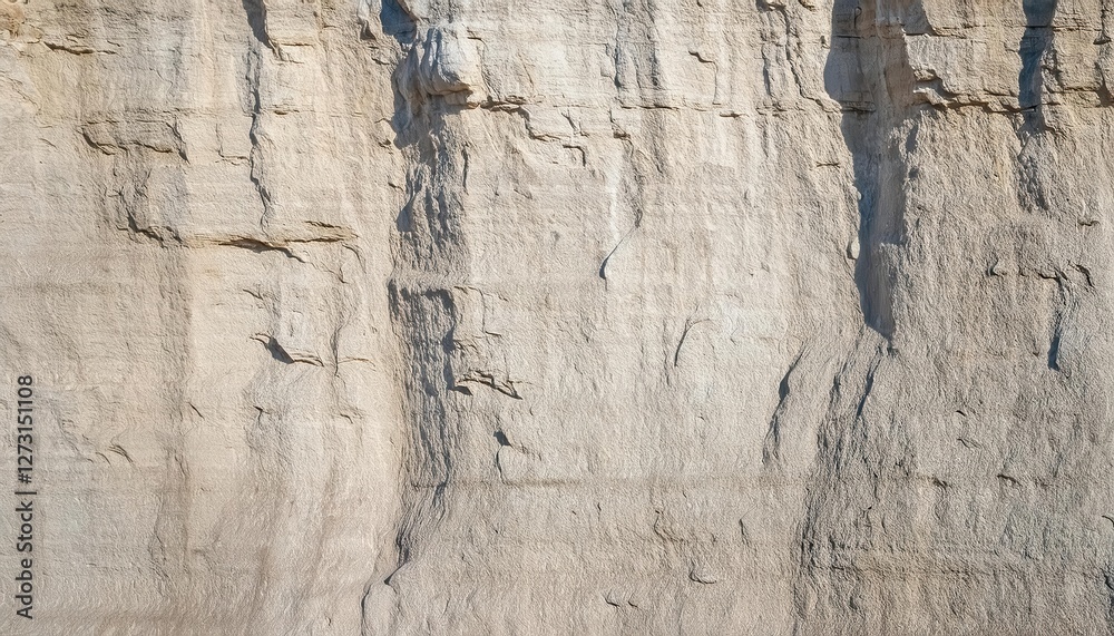 Poster detailed texture of beige and light gray stone wall surface with natural horizontal lines and cracks