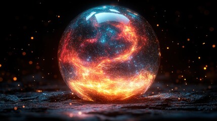 Fototapeta premium Abstract sphere, glowing energy, dark background. Possible stock photo use