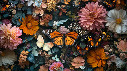 butterflies flying in the flower garden