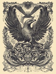 Obraz premium Majestic Illustrated Eagle with Intricate Floral Design Elements