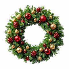 Festive Christmas Wreath Adorned with Red and Gold Ornaments Holiday Season Decoration Celebration