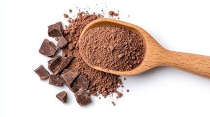 Rustic wooden spoon filled to the brim with rich, melted chocolate dripping delicately from the edges