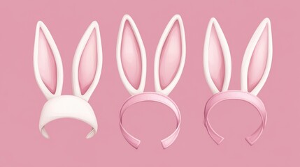 Fototapeta premium Bunny ears mask. Easter rabbit costume photo booth isolated vector set. Illustration of easter rabbit ear costume headband