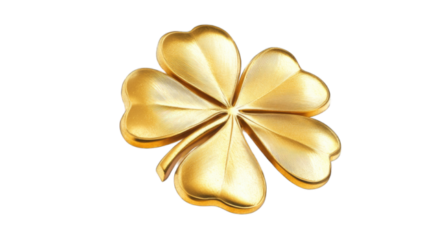 Golden four-leaf clover symbolizing luck and prosperity, shining with elegance and charm