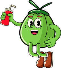 Happy Coconut Tropical Summer Vibes Cartoon Character in Retro Vintage Style