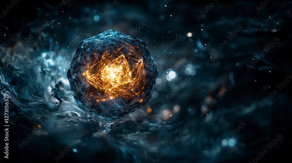 Poster Mysterious glowing object floating in space cosmic environment digital art surreal viewpoint
