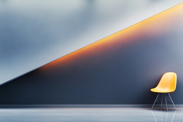 Modern minimalist room yellow chair angled wall warm light. AI Generated