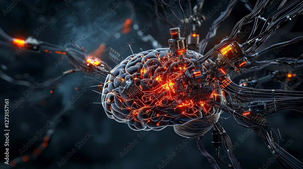 Aufkleber futuristic neural network connection digital landscape 3d visualization abstract environment close-u