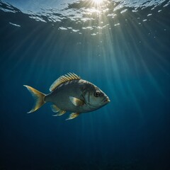 A lonely fish swimming toward the light in an endless ocean.