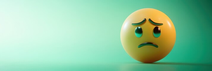 Sick emoji with greenish tint, slight motion blur, feverish look, mint green gradient background