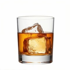 Glass of Whiskey with Ice Cubes in a Clear Tumbler for a Refreshing and Classic Drink Beverage