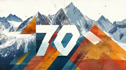 Abstract Mountain Landscape with Bold Number Seventy Design