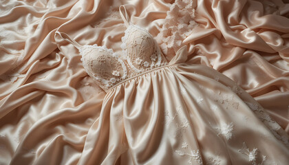 Silky Satin Slip Dress with Intricate Lace Embellishments – Premium Lingerie Shot
