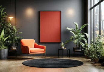 Cozy Living Room with Orange Chair and Contrast Wall Art