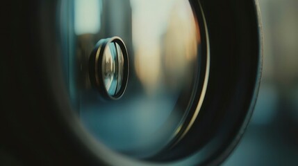 Optics and Reflection in Circular Glass Lens Close up Precision