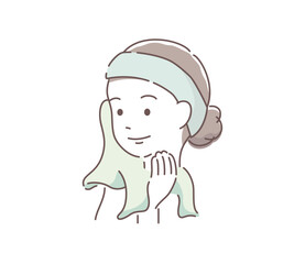 Obraz premium タオルで顔を拭く女性のイラスト ベクター 